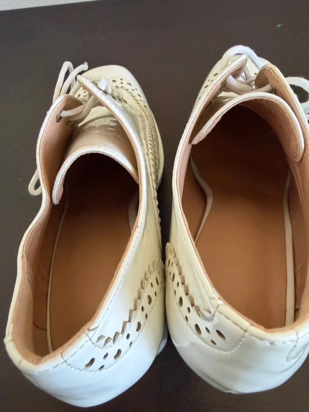 Womens  White Patent Platform Brogue Derby Oxfords.